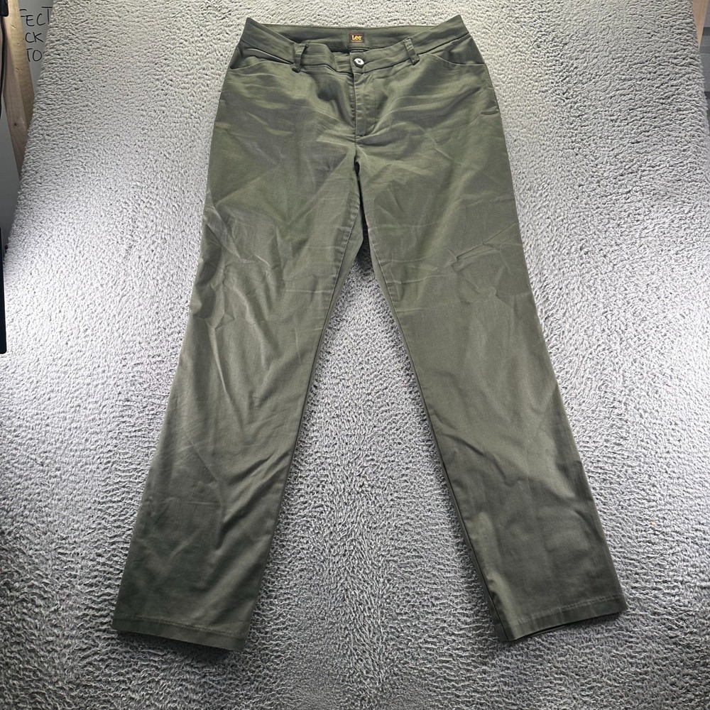 Lee Pant Womens 12 Green Cotton Chino Straight Leg Preppy Business Career Office